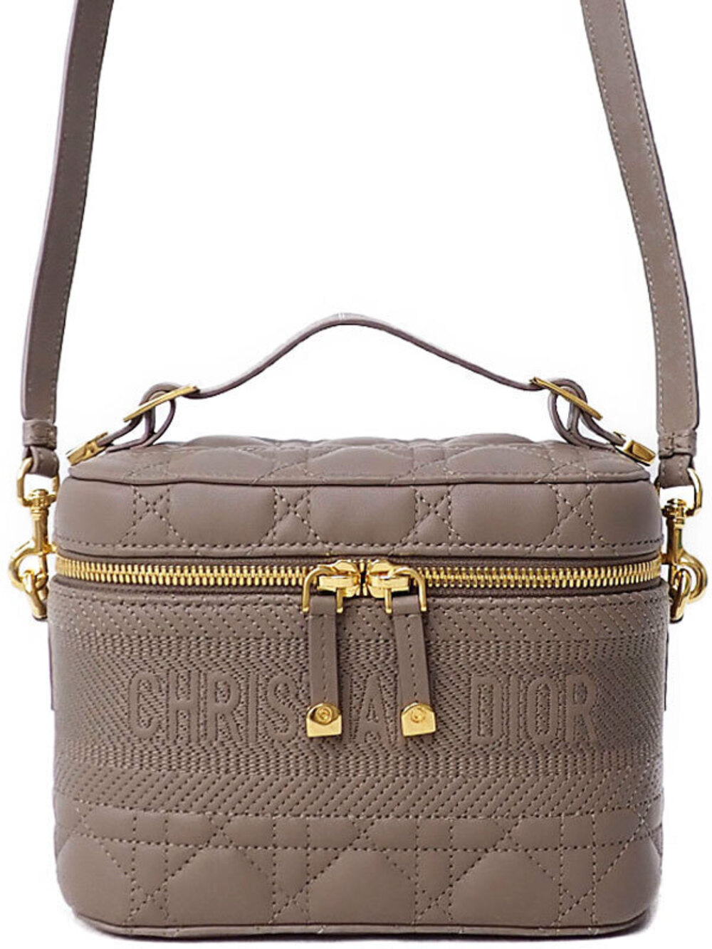 Christian Dior DiorTravel Vanity Case Warm Taupe Gray Cannage Lambskin Pink